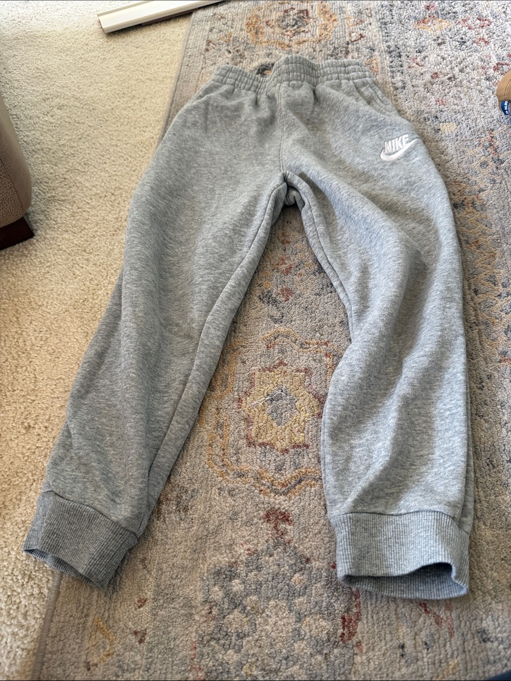 Nike Youth Heather Gray Fleece Joggers with White Swoosh